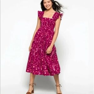 Hill House Home Burgundy Botanical Ellie Nap Dress Sz Small